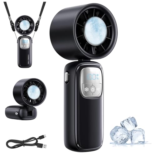 Audasi Tragbarer Turbo Handventilator 5-Stufiger Ventilator Mit Kühlmodus Einstellbare Geschwindigkeit Wiederaufladbarer Akku Digitales Display Mini Ventilator Für Reisen Strand Arbeit & Outdoor Fan