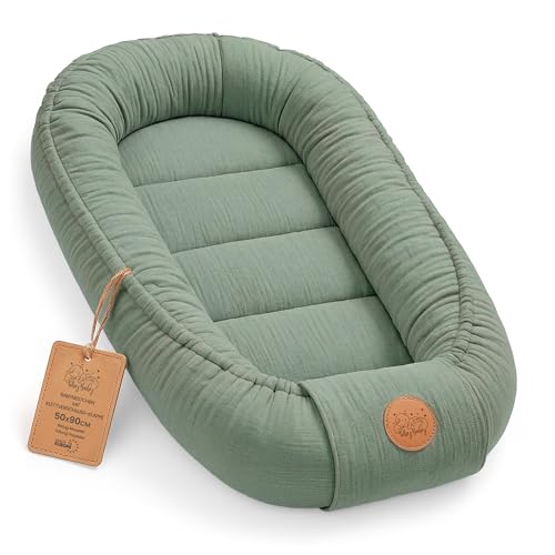 Muselina Nido bebé recién nacido 90x50 cm - capullo de colecho reductor cuna algodón cuco ideal para góndola moisés y viaje perfecto para niños y niñas Color Salvia