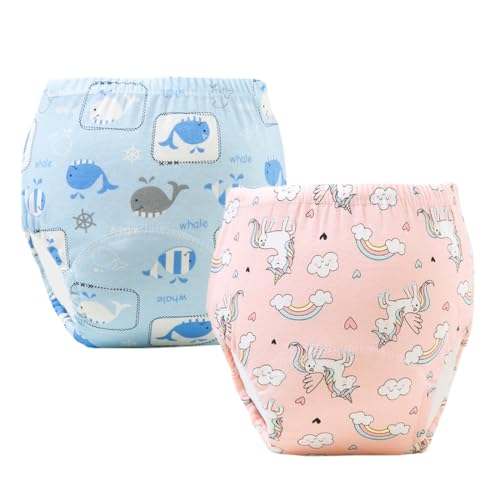 Pañal de baño reutilizable para bebé (2 piezas), ideal para niños de 0 a 3 años, de 8 a 13 kg (caballo arcoíris y ballena).