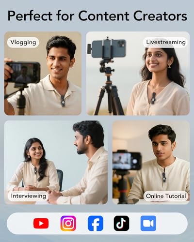 Image of Wireless Mic for Youtubers, Mini Mic for Android /iPhone with Magnetic Clip, Noise Cancellation Wireless Microphone for Video Recording, Vlog, TikTok, 6H, 65ft (2 Channel Type-C)