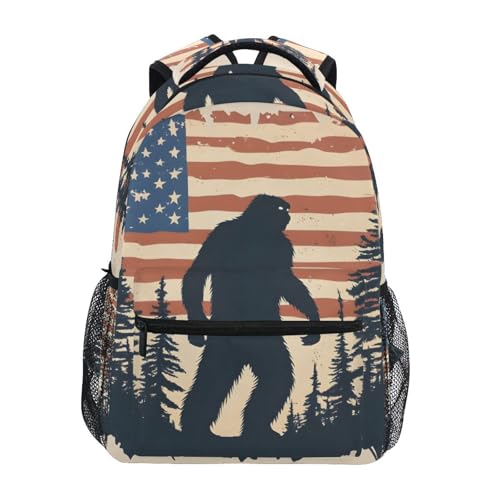 Sasquatch America Poster Travel Backpack for Women Men 16 IN Big Capacity Water Resistant Padded Strap M