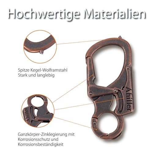 Ahiller Karabiner Schlüsselanhänger Karabinerhaken Clip, Doppelschloss entworfen - Wolfram Stahl Spike - 8cm Legierung Autos Schlüsselbund [Rotguss-1P]