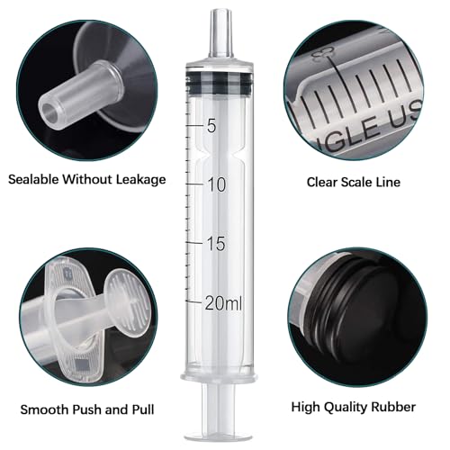 20 Stück Spritze 20ml, Einzeln Verpackte Einwegspritzen, Steril Syringe mit Mütze, Spritzen ohne Nadel für Tierfütterung, Feine Dosierungen, Handwerk und Wissenschaftlich Labore
