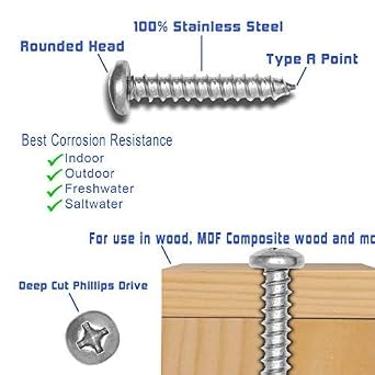 Bolt Dropper 10 X 3 Stainless Pan Head Phillips Wood Screw, (25 Pack), 18-8 (304) Stainless Steel Screws by Bolt Dropper Corrosion Resistant Deep Cut Drive Pan Head