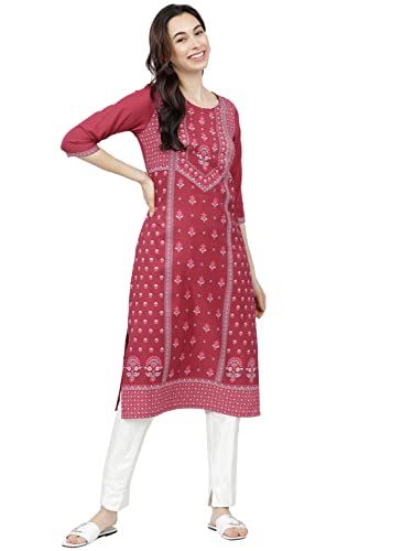 Image of KETCH Polyester Women's Regular Fit Printed Threeforth Sleeve Kurta