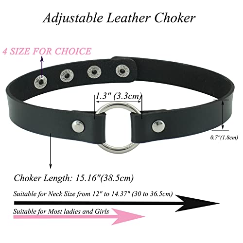 ETHOON Adjustable Leather Choker Collar Soft PU Circle Punk Choker Necklace for Women3