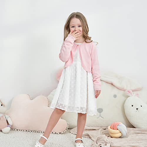Image of Girls Cardigan Bolero Ruffle Open Front Button Cover-Up 3-12Y | Soft Cotton Blend Knit Long Sleeve Classic Crew Neck Breathable Durable No Shedding School Uniform Casual Outdoor Play Black