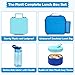 Kids Bento Lunch Box with 8oz Soup Thermo, Water Bottle, Kids Leakproof Lunch Food Containers with 4 Compartment, Insulated Hot Food Jar with Lunch Bag for School, Trvael (Blue)