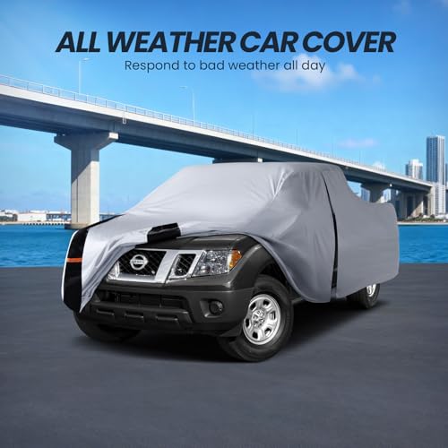 Image of Multi-Layer Nissan Frontier Truck Cover, Custom Fit Frontier 1998-2020 King /Crew Cab SB(4.6'-6.2') Car Cover Waterproof All Weather, Full Exterior Cover Rain Wind and UV Protection with Door Zipper