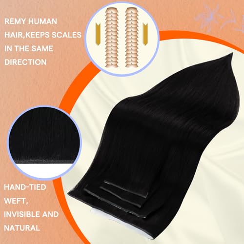 Image of Full Shine Tape in Weft Hair Extensions, Jet Black 22 Inch | 120g 4 PCS, Invisible Hand Tied Tape in Extensions, Soft Construction, Natural Flow, Party Styling, Full Hair Appearance