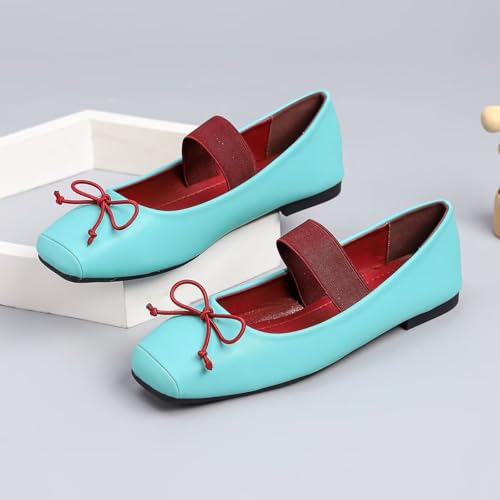 Hee grand Womens Bowknot Mary Jane Flat Shoes Square Toe Elastic Strap Ballet Shoes Soft Sole Walking Shoes3