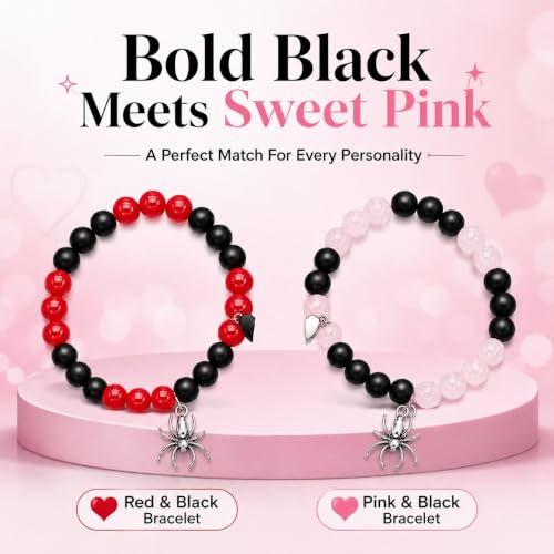 Image of Spider-Man Inspired Couple Bracelets 2pcs - Magnetic Attraction Heart Charm, Glass Beads, Spider Pendant, Marvel Theme Party Accessory, Valentine's Day Gift, Suitable for All Seasons