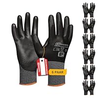 Gebol Micro Flex Touch, 6 Paar Arbeitshandschuhe Herren, Touchscreen-kompatibel durch Kupferfasern, atmungsaktive Montagehandschuhe mit PU-Beschichtung für sicheren Griff, Gr. M (Gr.8), Schwarz