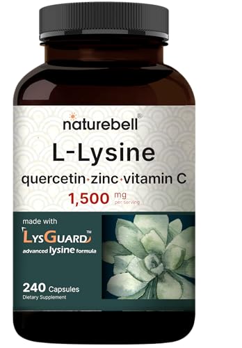 NatureBell L-Lysine 1,000mg Capsules + Quercetin 250mg with Vitamin C and Zinc, 240 Count | Free Form Amino Acids, L Lysine Complex | Non-GMO, Gluten Free