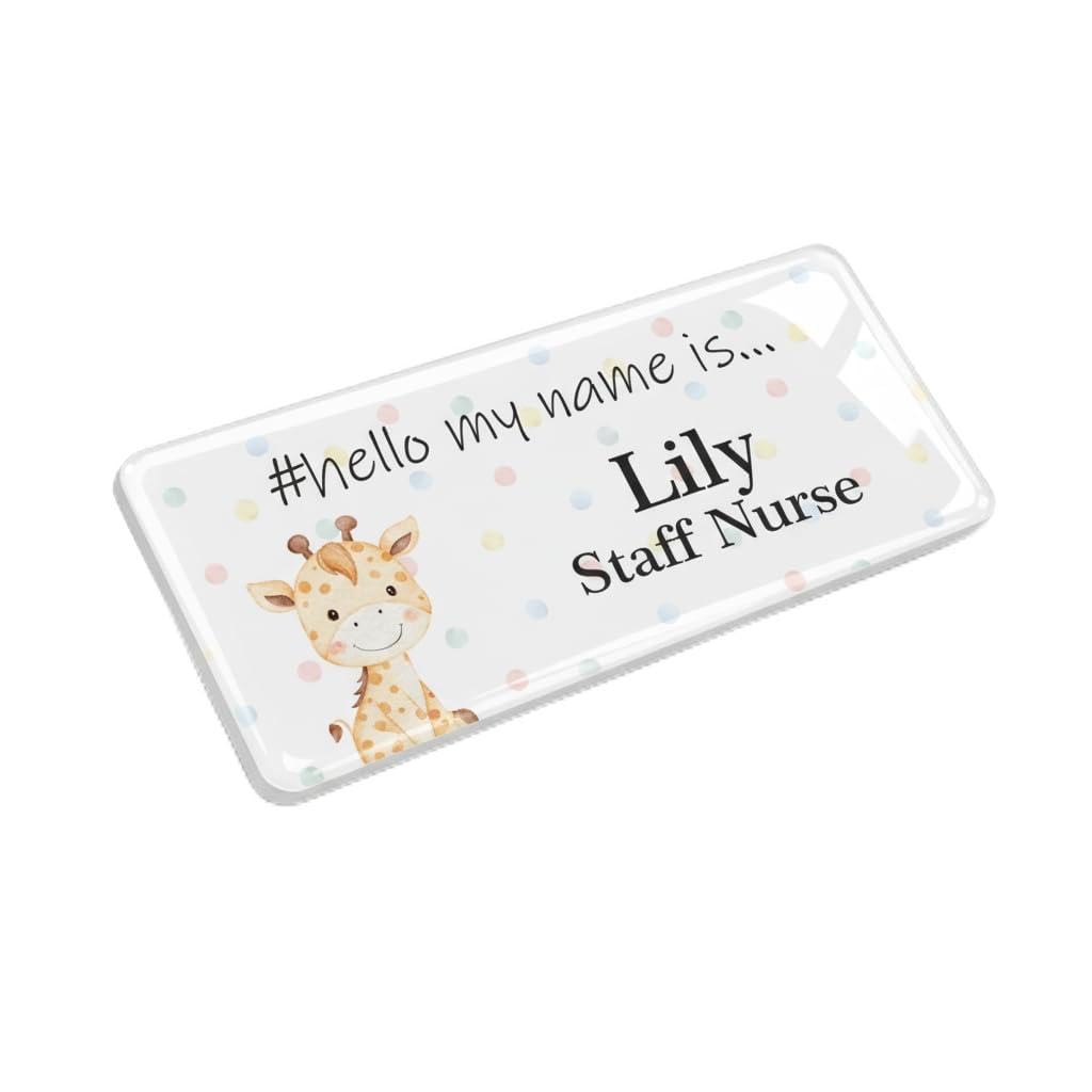 Badgemaster Resin Finish Hello My Name Is Cute Giraffe Name Badge Design 76 x 32mm White/White