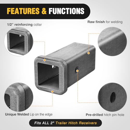 Image of Nilight Hitch Adapter 2 inch x 6 inch Combo Bar Trailer Receiver Tube Weld-on Raw Steel Hitch Bar