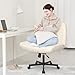 Orange Factory Criss Cross Chair Wheels Wide Cross Legged Office Desk Vanity Chair Comfy Fabric Armless Adjustable Swivel for Home Computer Task (Beige)