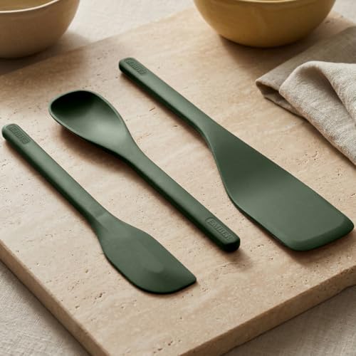 Image of Ember Cookware Silicone Spatula Set of 3 - Stir, Flip & Scraper | Platinum Grade Food Safe | Heat Resistant Up to 230C | Seamless Unibody Design | Green