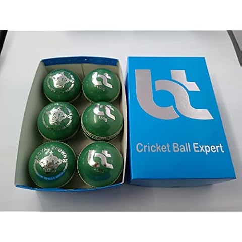 BT Green Silver Cricket Ball - Pack of 6 Genuine Leather Cricket Balls for International Standard Cricket and Practice | Bat-Friendly Hard Cricket Ball Made from Sustainable Sources | 156g 2 Piece Cover