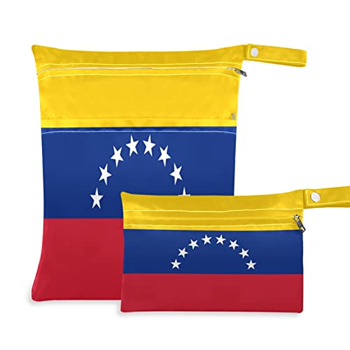 ZZXXB Bolsa húmeda impermeable de la bandera de Venezuela para pañales de tela reutilizable con bolsillo con cremallera para viajes, playa, piscina, gimnasio, yoga, trajes de baño