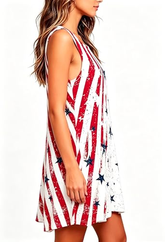 Image of Roshop Womens Juneteenth Flag Sleeveless Dress 4th of July Patriotic Swing Sundress with Pockets