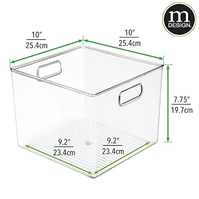 mDesign Plastic Modern Storage Organizer Bin Basket with Handles for Kitchen Organization - Shelf, Cubby, Cabinet, and Closet Organizing Decor - Ligne Collection - Clear