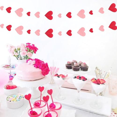 Image of Galentines Party-Decoration Valentines Heart Garland - 40ft Red Pink Hanging Paper Streamers, Proposal Anniversary Romantic Birthday Baby Shower Rustic Wedding Hanging Ornaments Decor Hugfond
