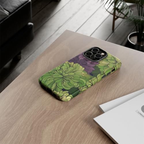 Coque iPhone 14 Pro Max chrysanthème violet et vert rigide mate - 4