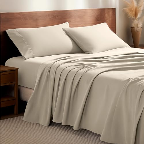 Bare Home Flannel Sheet Set 100% Cotton, Velvety Soft Heavyweight - Double Brushed Flannel - Deep Pocket (California King, Sand)