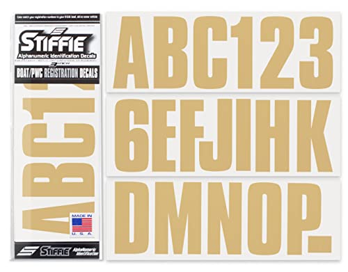Image of STIFFIE Uniline Tan 3 inch ID Kit Alpha-Numeric Registration Identification Numbers Stickers Decals for Boats & Personal Watercraft