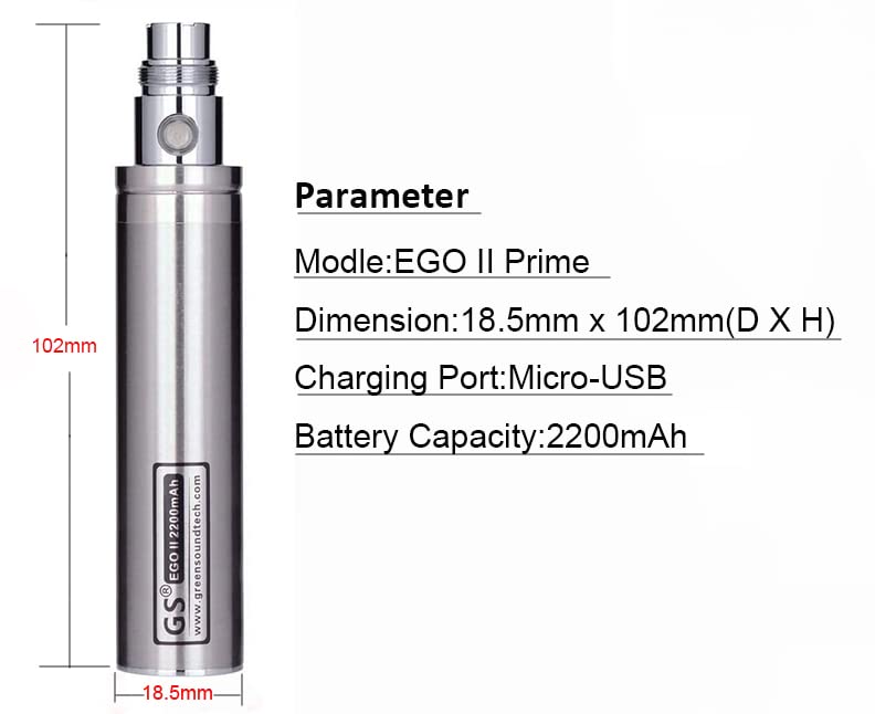 2018 enhanced gs ego ii 2200mah e-cigarette vape battery Electronic Cigarette, 2018 Enhanced GS EGO II 2200mAh E-Cigarette Vape  Battery with Micro USB Charger 510 E-Shisha E-Cigar Vaporizer Nicotine Free