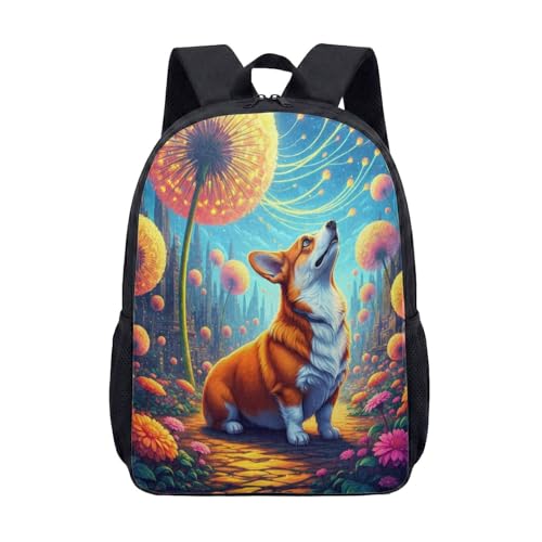 Bonita mochila escolar de 17 pulgadas para niños, diseño kawaii, rosa, amarillo, azul, estampado floral de corazón, para niñas y niños, 10, L, Minimalista