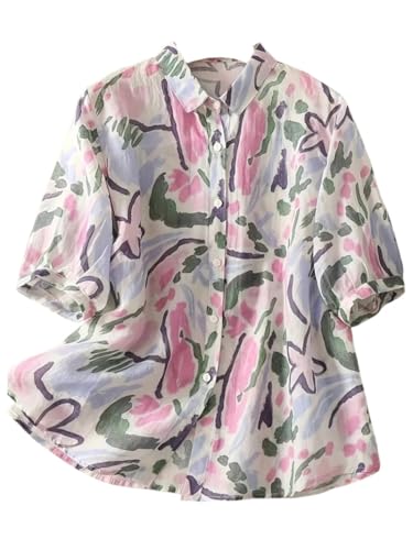 Image of Gufrina Women's Casual Button-Down Shirt with Multicolor Floral Print & Half Sleeves, Collar Neck
