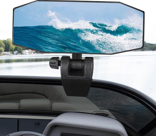 Boat Mirror Rear View Pontoon Mirror for Marine Ski Water Skiing Surfing 4.7 x 12.2 Extra Large Boat Rear view 360 Adjustable Stable Easy Clamp on Windshield/Window Frame 1/2 inch Max