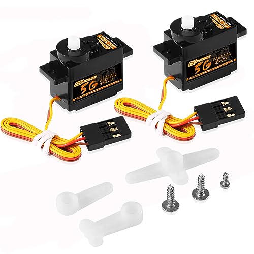DSPOWER 2PCS 5G Mini Digital Servo, Plastic Gear Micro RC Servos Motor Kit for 1/28 RC Car Model Boat Fixed-Wing Helicopter Airplane Robot Toy (2PCS)