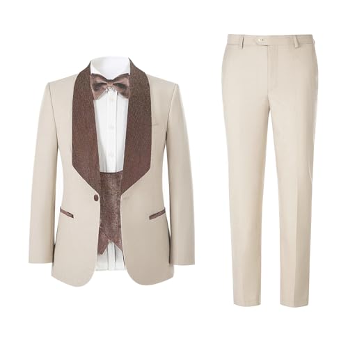 Men's Slim Fit Tuxedo, Shiny Velvet Shawl Collar 3 Piece Suit, Party Jacket Vest Pants & Bow Tie Set