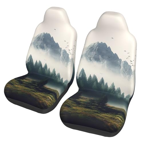 Housses de siège avant auto lot de 2 lavables et universelles motif montagne