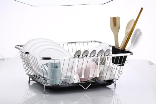 Image of 64x47x23 Dish Drainer Basket Stainless Steel With Drain Treay Utensil Drying Stand for Kitchen /Plate Rack /Bartan Basket /Sink Counter Top Dish Drainer Rack