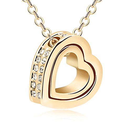 Xingzou Jewelry for Women 18K Gold Plated Double Heart Necklace Pendant with Swarovski Elements Crystal