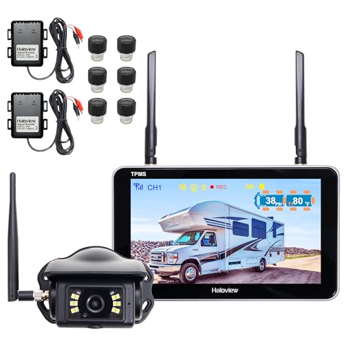 Haloview Byte Tango BT7 TPMS with 6 Sensors 1080P Wireless Backup Camera System with Integrated Rv Tire Pressure Monitoring System for RV Truck Trailer Camper TPMS-6