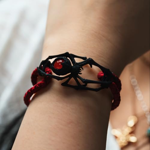 COPPERTIST.WU Spider Rope Bracelet Handmade Adjustable Braided Wristband Unique Jewelry Gift for Him & Her,Obsidian & Red Agate Gemstone2