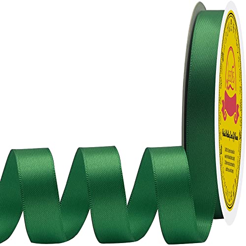 Image of Double Face Forest Green Satin Ribbon 5 /8 inch X 50 Yards Polyester Forest Green Ribbon for Gift Wrapping Very Suitable for Weddings Party Invitation Decorations and More