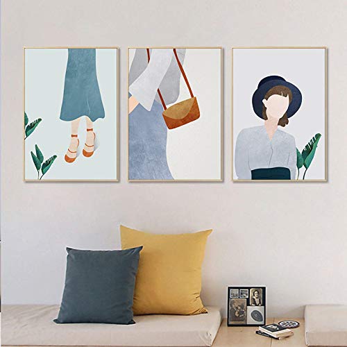 Peinture Mode Fille Vert Abstrait pour Habiller un Mur Vide de Salon | Set de 3 Toiles 50x70