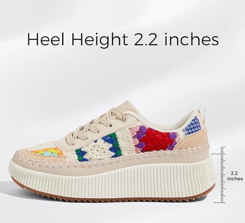 LUCKY STEP Women's Running Shoes Knit Non Slip Walking Trainers Casual Breathable Lightweight Sports Sneakers(Nude/Flower Knit,9 B(M) US) | Image 2
