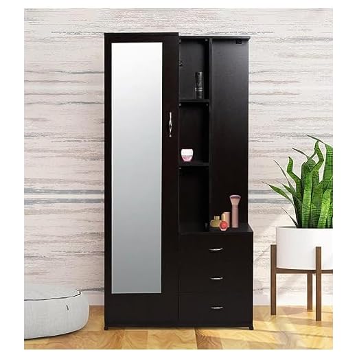 CASPIAN Furniture Wardrobe With Dressing Attached For Bedroom || Almirah || Cupboard With Mirror || Dressing Table (Rainforest Dark), Black