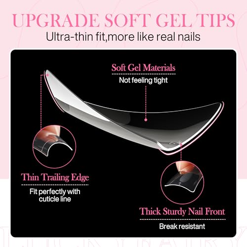 Image of Luckyfairy Half Cover Duck Nail Tips 504 Pcs Duck Press on Nails Clear Soft Gel Short Duck Nail Tips 11 Sizes Wide French False Nails for Acrylic Nails Professional for Y2K Art Salon