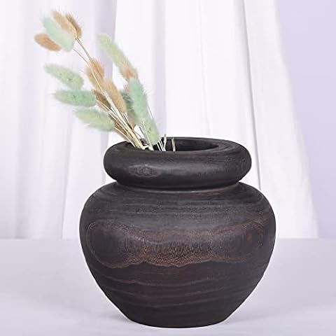 Farmhouse Wooden Vase for Home Decor,Rustic Round Wood Vases for Decor Table Centerpiece Black Brown Wood vase, Wood vases for Decor Mantle, Entryway, Coffee Table,Vintage, Shelf Décor Cover