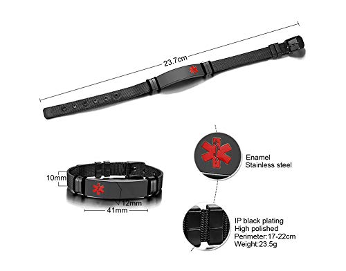 Mealguet Custom Engraving-Black Stainless Steel Mesh Wristband Adjustable Medical Alert Id Bracelets For Men Dad Buckle Adjustable #TOP1