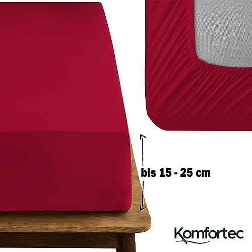 Komfortec Single Fitted Sheet 100% Cotton, 11 inch (30 cm) Deep Pocket - Red - Image 4