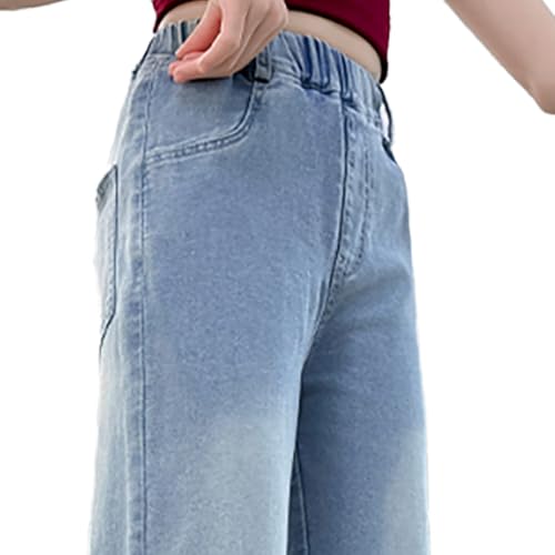 Tween Girls Baggy Jeans-Straight Leg Denim Pants with Heart Embroidered, Loose Fit Elastic Waistband Trousers3